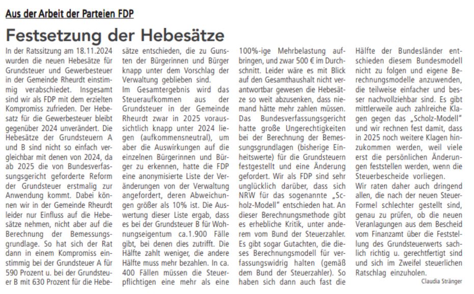 Festsetzung der Hebesätze